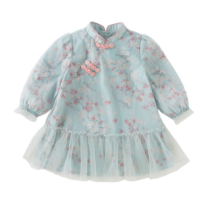 Toddler Girls Elegance Chinese Style Mesh Floral A-line Party Dress