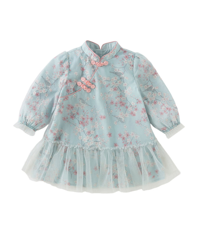 Toddler Girls Elegance Chinese Style Mesh Floral A-line Party Dress