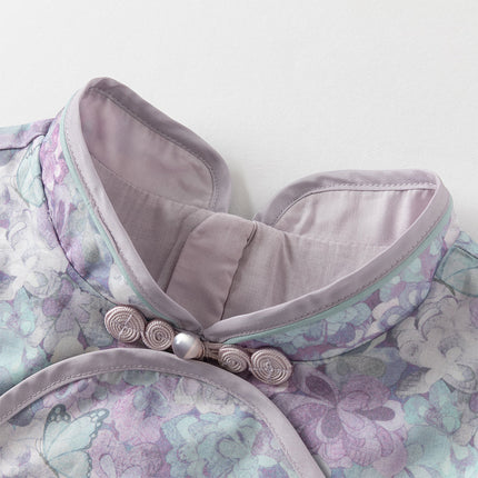 Toddler Girls Purple Floral Chinese Style Noble Mesh A-line Dress