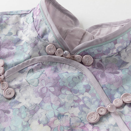 Toddler Girls Purple Floral Chinese Style Noble Mesh A-line Dress
