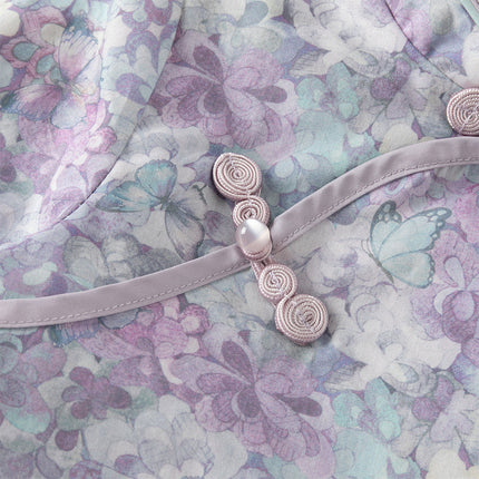 Toddler Girls Purple Floral Chinese Style Noble Mesh A-line Dress