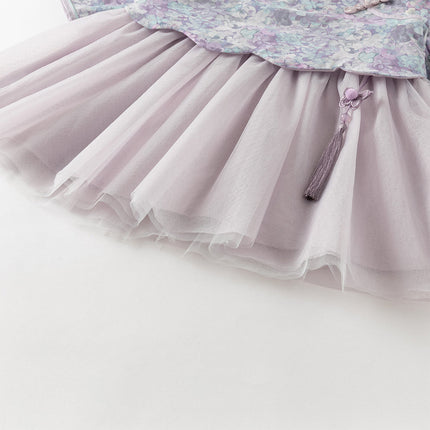 Toddler Girls Purple Floral Chinese Style Noble Mesh A-line Dress