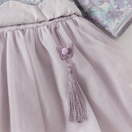 Toddler Girls Purple Floral Chinese Style Noble Mesh A-line Dress