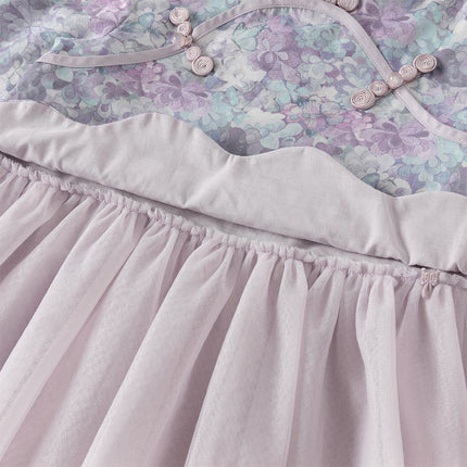 Toddler Girls Purple Floral Chinese Style Noble Mesh A-line Dress