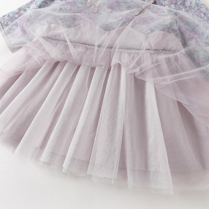 Toddler Girls Purple Floral Chinese Style Noble Mesh A-line Dress