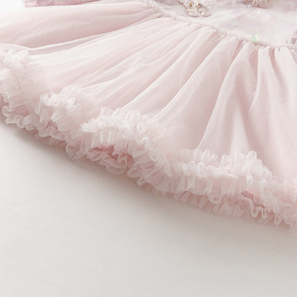 Toddler Girls Hydrangea Print Mesh Chinese Style A-line Princess Dress