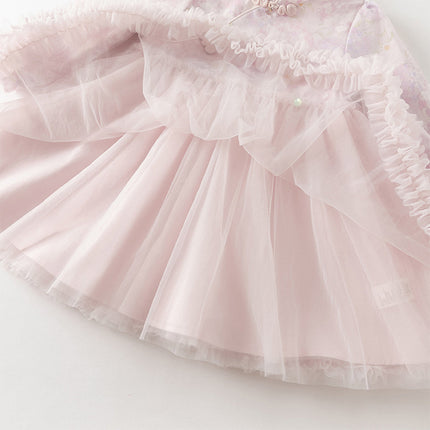 Toddler Girls Hydrangea Print Mesh Chinese Style A-line Princess Dress