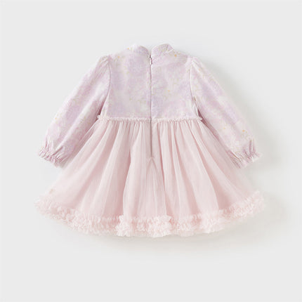 Toddler Girls Hydrangea Print Mesh Chinese Style A-line Princess Dress