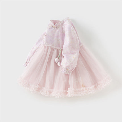 Toddler Girls Hydrangea Print Mesh Chinese Style A-line Princess Dress