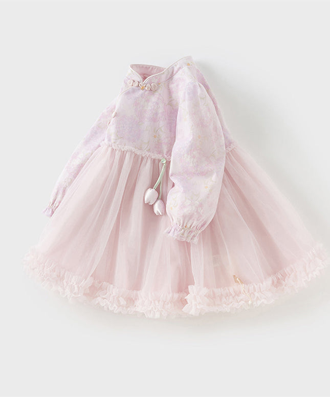 Toddler Girls Hydrangea Print Mesh Chinese Style A-line Princess Dress