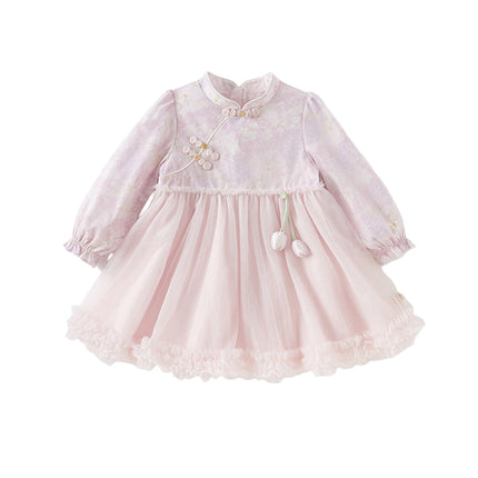 Toddler Girls Hydrangea Print Mesh Chinese Style A-line Princess Dress