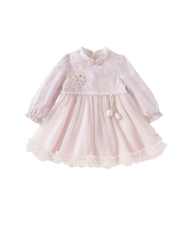 Toddler Girls Hydrangea Print Mesh Chinese Style A-line Princess Dress
