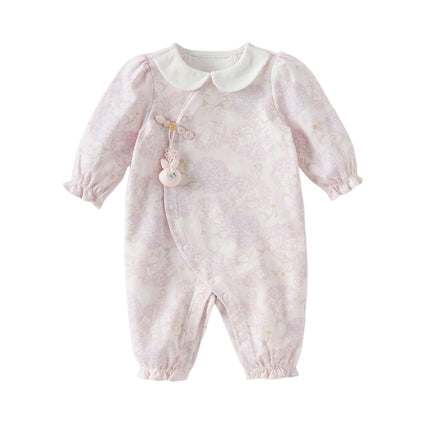 Baby Girls Cotton Hydrangea Print One-piece Crawling Suit Romper