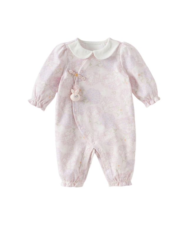 Baby Girls Cotton Hydrangea Print One-piece Crawling Suit Romper