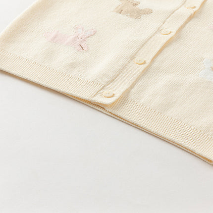 Toddler Girls Cotton Beige Rabbit Jacquard Sweater Cardigans