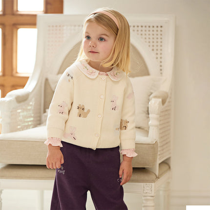 Toddler Girls Cotton Beige Rabbit Jacquard Sweater Cardigans