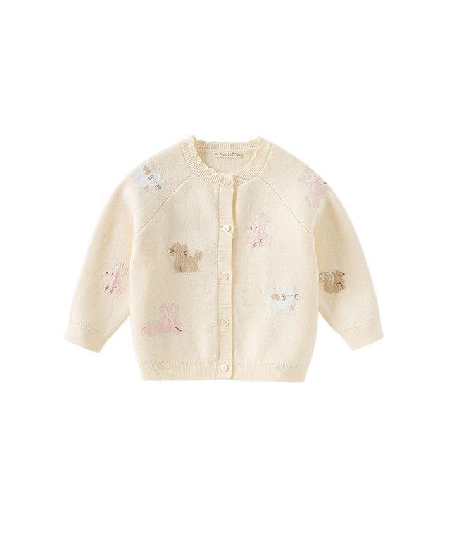 Toddler Girls Cotton Beige Rabbit Jacquard Sweater Cardigans