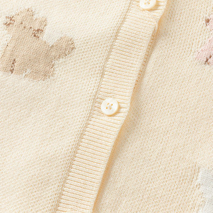 Toddler Girls Cotton Beige Rabbit Jacquard Sweater Cardigans