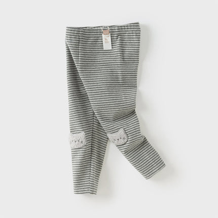 Toddler Girls Grey Striped Cotton Cute Leggings Pants