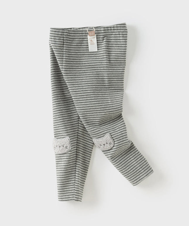 Toddler Girls Grey Striped Cotton Cute Leggings Pants