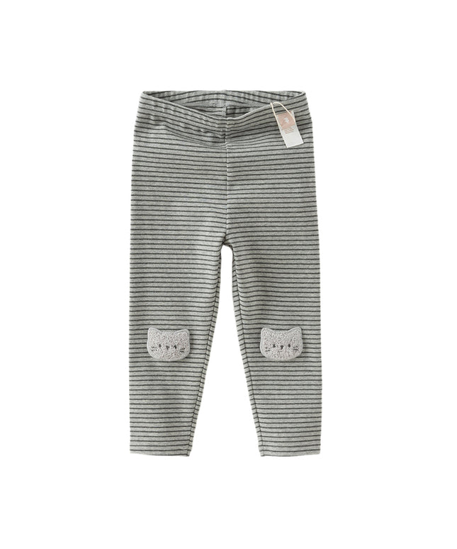 Toddler Girls Grey Striped Cotton Cute Leggings Pants