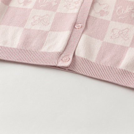 Toddler Girls Sweet Cotton Pink White Plaid Knit Cardigans