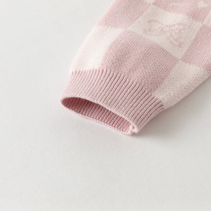 Toddler Girls Sweet Cotton Pink White Plaid Knit Cardigans