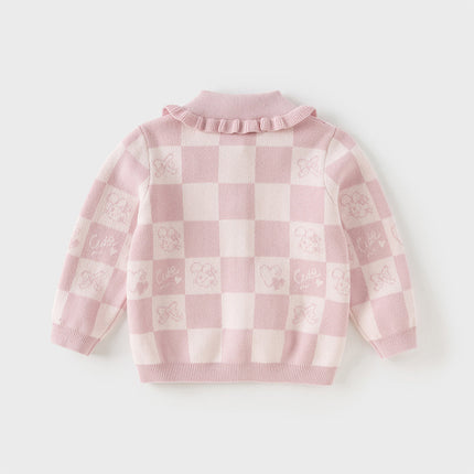 Toddler Girls Sweet Cotton Pink White Plaid Knit Cardigans