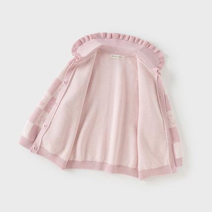 Toddler Girls Sweet Cotton Pink White Plaid Knit Cardigans