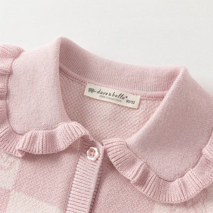 Toddler Girls Sweet Cotton Pink White Plaid Knit Cardigans