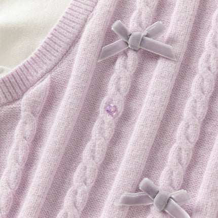 Toddler Girls Elegant Purple Lace Collar Sweater Tops