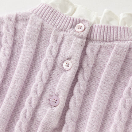 Toddler Girls Elegant Purple Lace Collar Sweater Tops