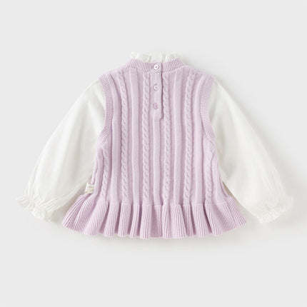Toddler Girls Elegant Purple Lace Collar Sweater Tops
