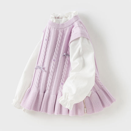 Toddler Girls Elegant Purple Lace Collar Sweater Tops