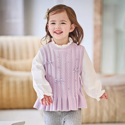 Toddler Girls Elegant Purple Lace Collar Sweater Tops