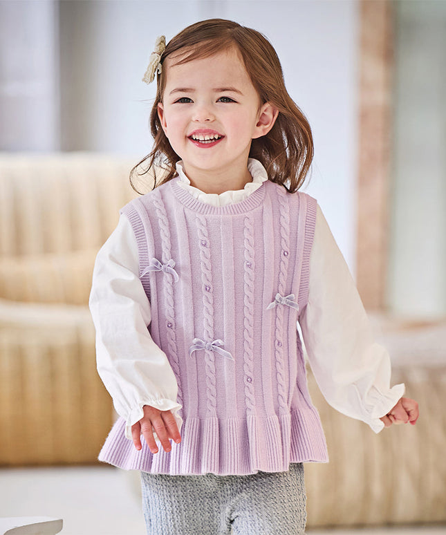 Toddler Girls Elegant Purple Lace Collar Sweater Tops