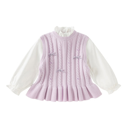 Toddler Girls Elegant Purple Lace Collar Sweater Tops