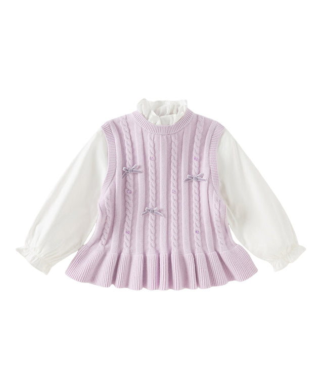 Toddler Girls Elegant Purple Lace Collar Sweater Tops