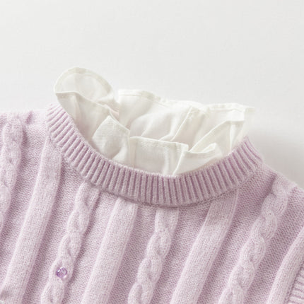 Toddler Girls Elegant Purple Lace Collar Sweater Tops