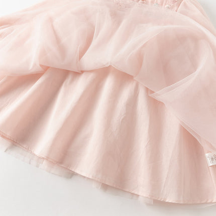 Girls Adorable Chinese Style Pink Turtle Flower Embroidery Mesh A-lined Dress