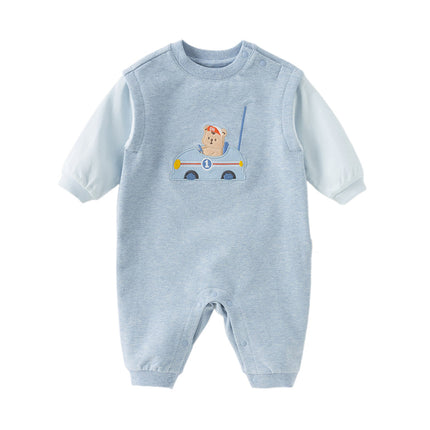 Baby Boys Soft Indoor Cotton Blue One-Pieces Rompers
