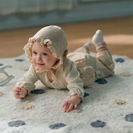 Baby Girls Beige Floral Indoor Cotton One-Pieces Romper