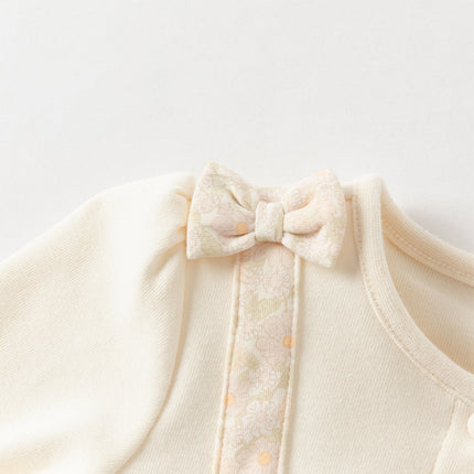 Baby Girls Beige Floral Indoor Cotton One-Pieces Romper