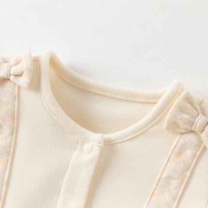 Baby Girls Beige Floral Indoor Cotton One-Pieces Romper