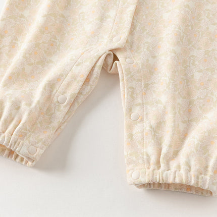 Baby Girls Beige Floral Indoor Cotton One-Pieces Romper