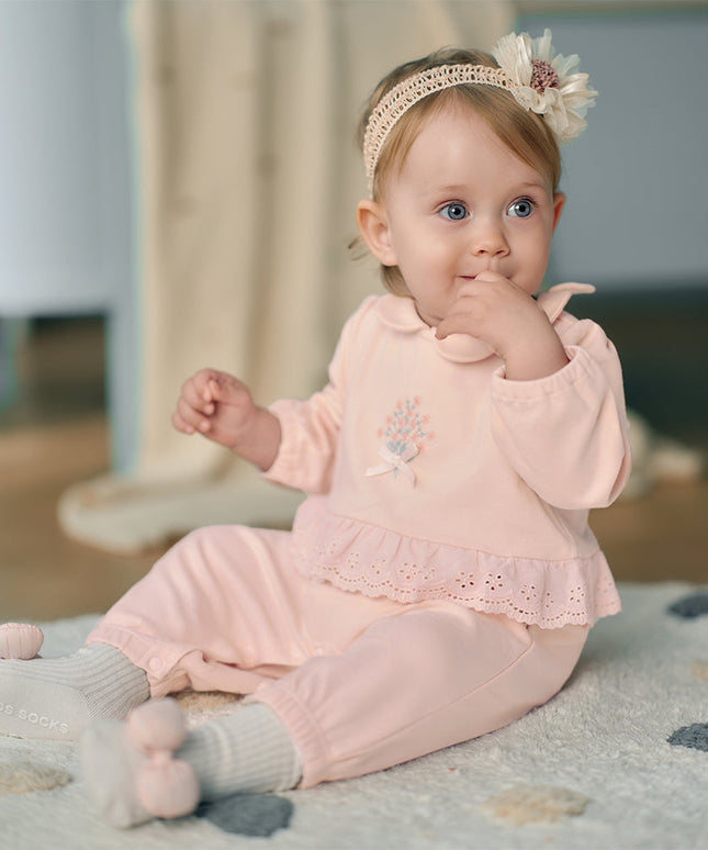 Baby Girls Ligt Pink Cotton Comfortable One-Pieces Romper
