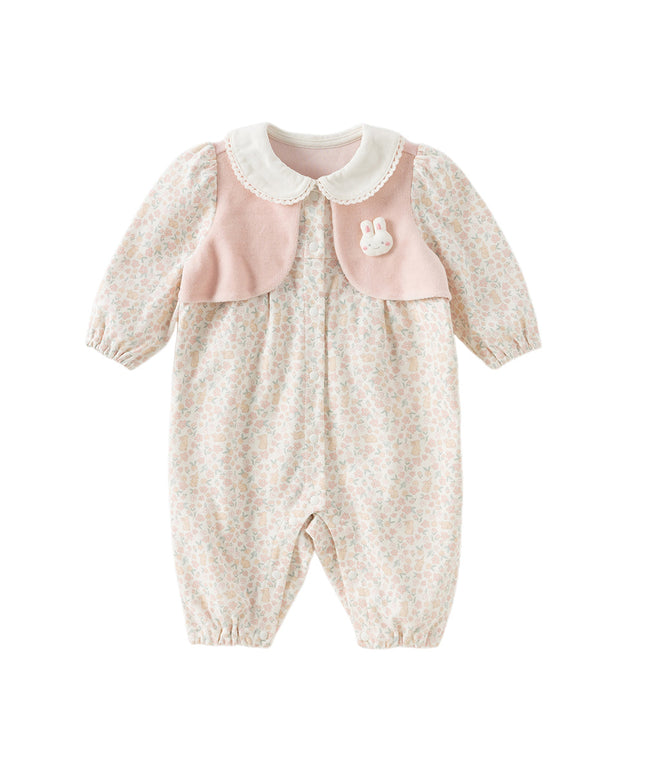 Newborn Girls Pink Floral Baby One-Pieces Romper