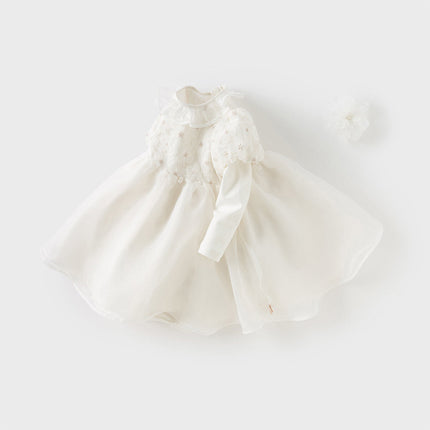 Toddler Girls Beige Organza Mesh Princess Wide-skirted Dress