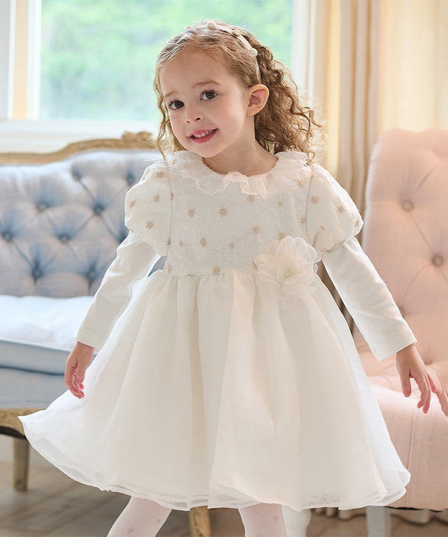 Toddler Girls Beige Organza Mesh Princess Wide-skirted Dress