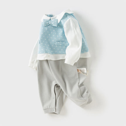 Newborn Boys Light Blue Indoor Cozy Baby One-Pieces Romper